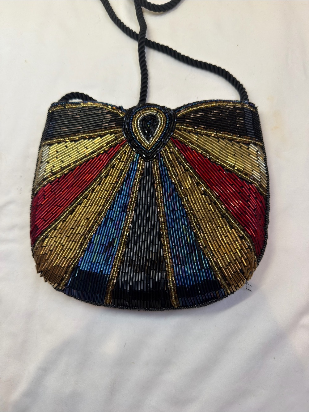 Multicolor Beaded Fan-Panel Crossbody Bag with Black Rope Strap - Picture 4 of 9